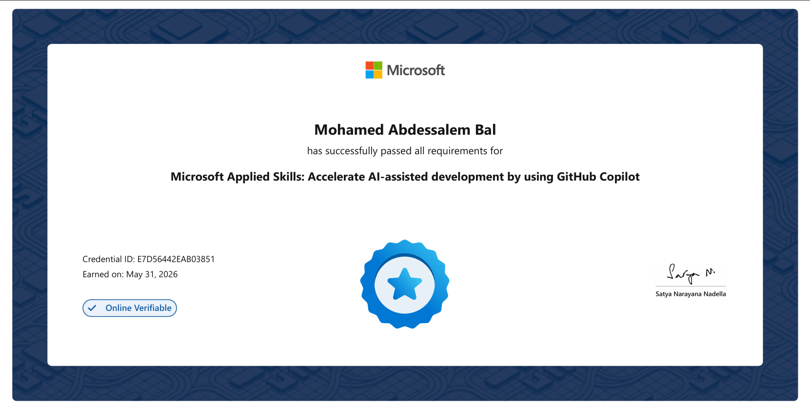 Microsoft Applied Skills GitHub Copilot certificate